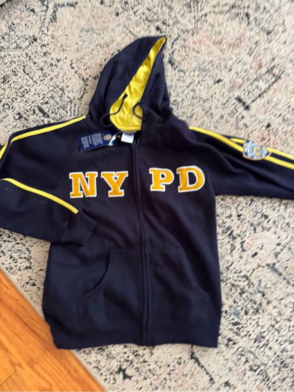 NYPD Navy and Yellow Full-Zip Hoodie Jacket size S